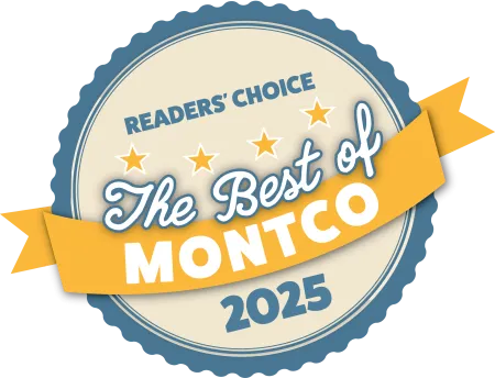 Badge for Readers' Choice The Best of Montco 2025 with stars and blue and yellow design